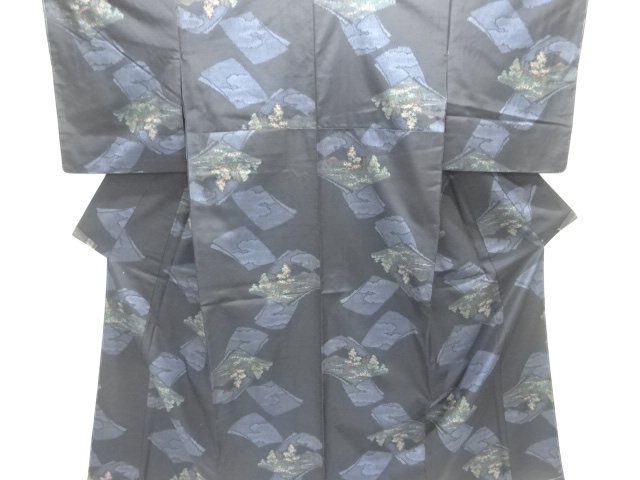 JAPANESE KIMONO / TSUMUGI / WOVEN FLORAL PLANTS